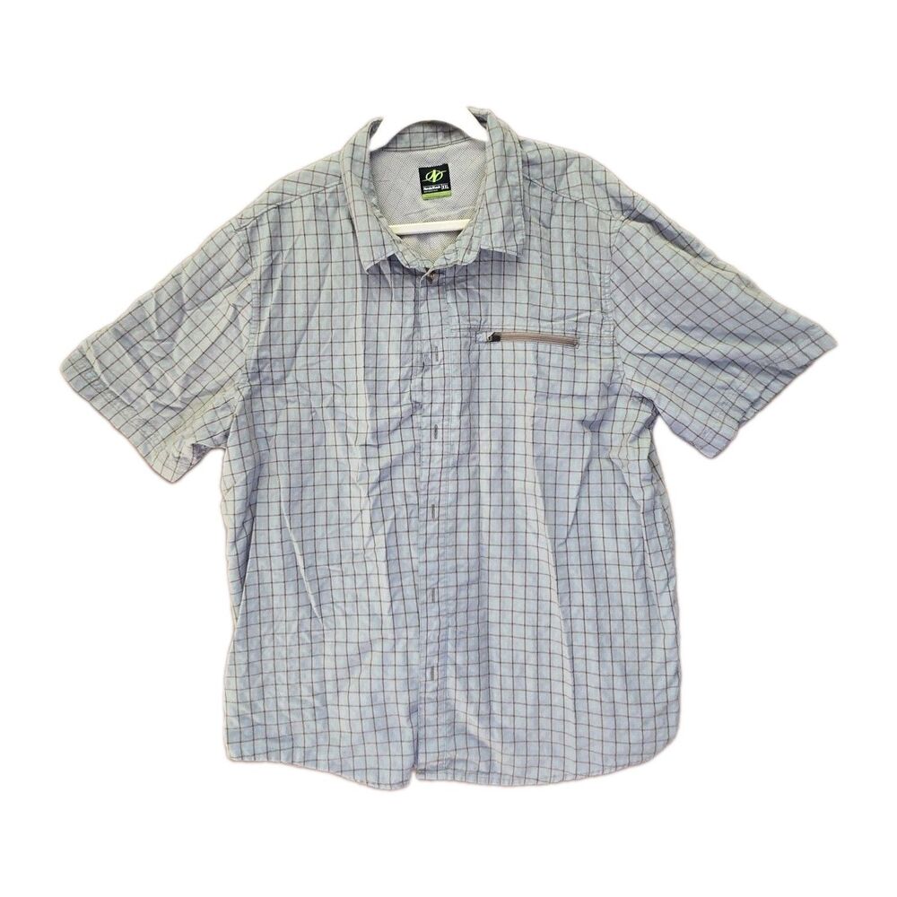 NordicTrack Men XXL Short Sleeve Button Up Shirt Blue Gray Outdoor Hiking Casual